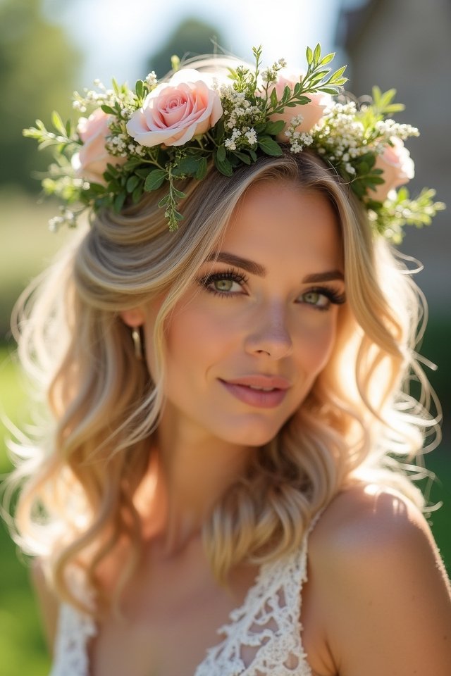 floral crown and soft curls