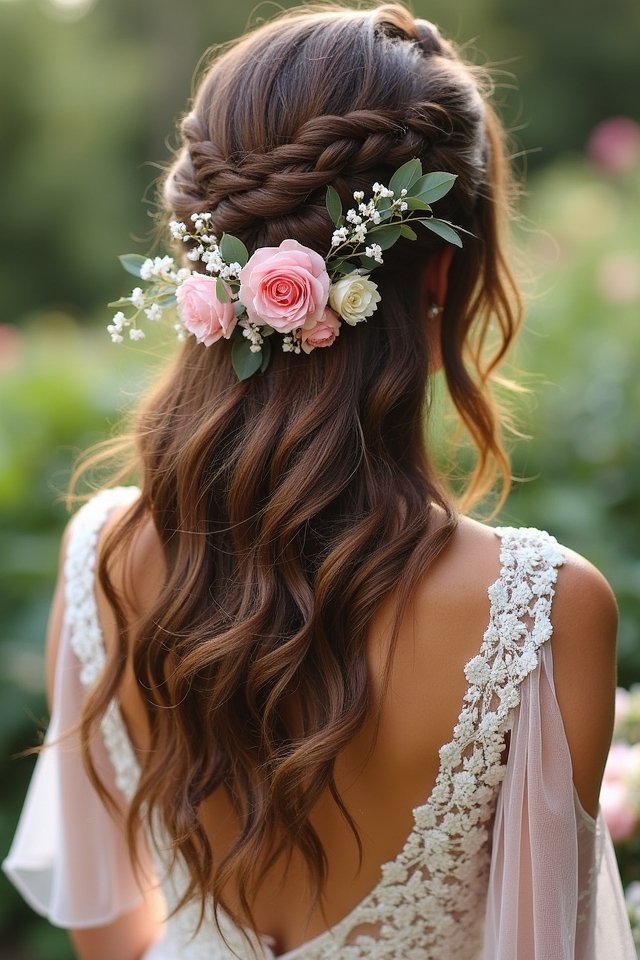 floral crown half updo