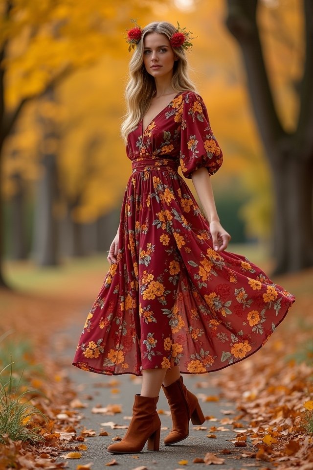 floral dress chunky boots
