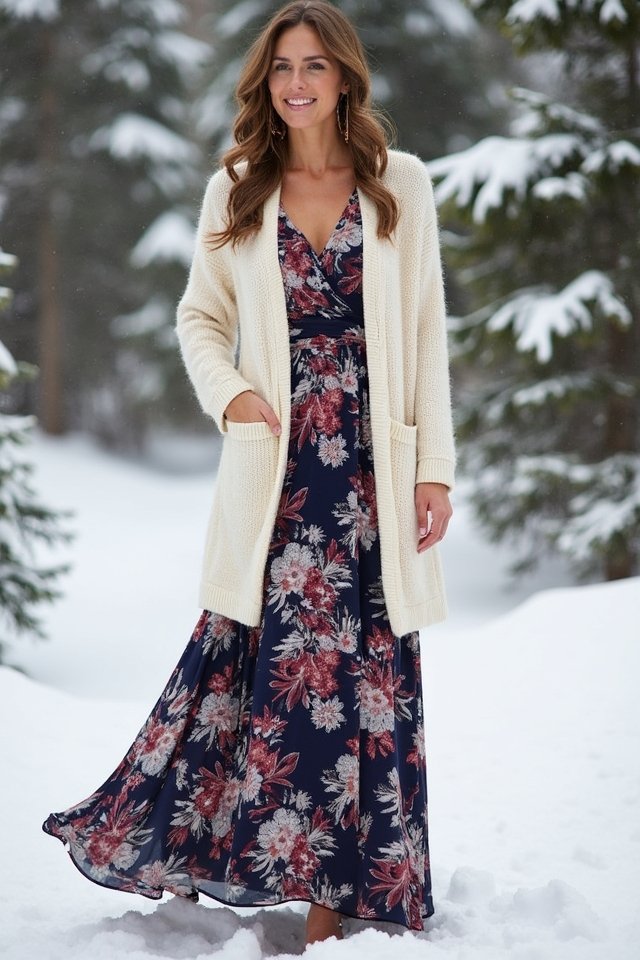 floral dress cozy cardigan