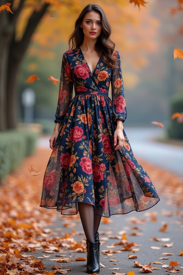floral dress with tights