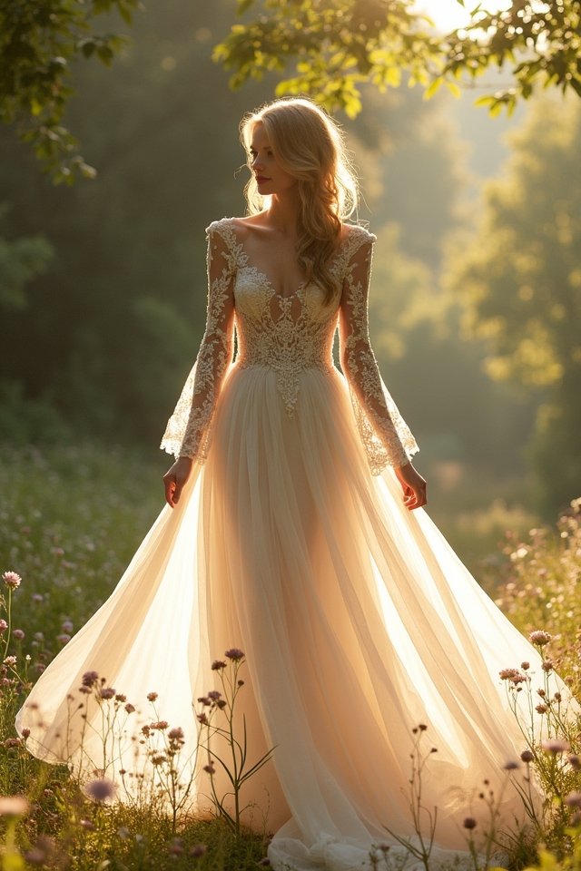 floral embroidered a line gown