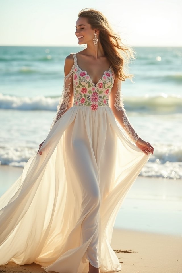 floral embroidered beach wedding