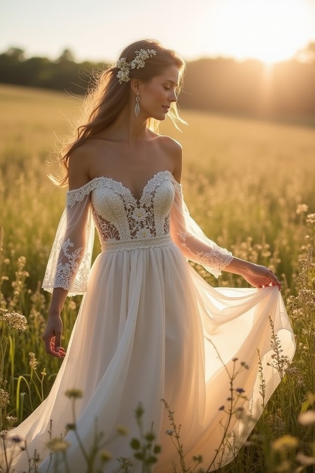 floral embroidered wedding ensemble