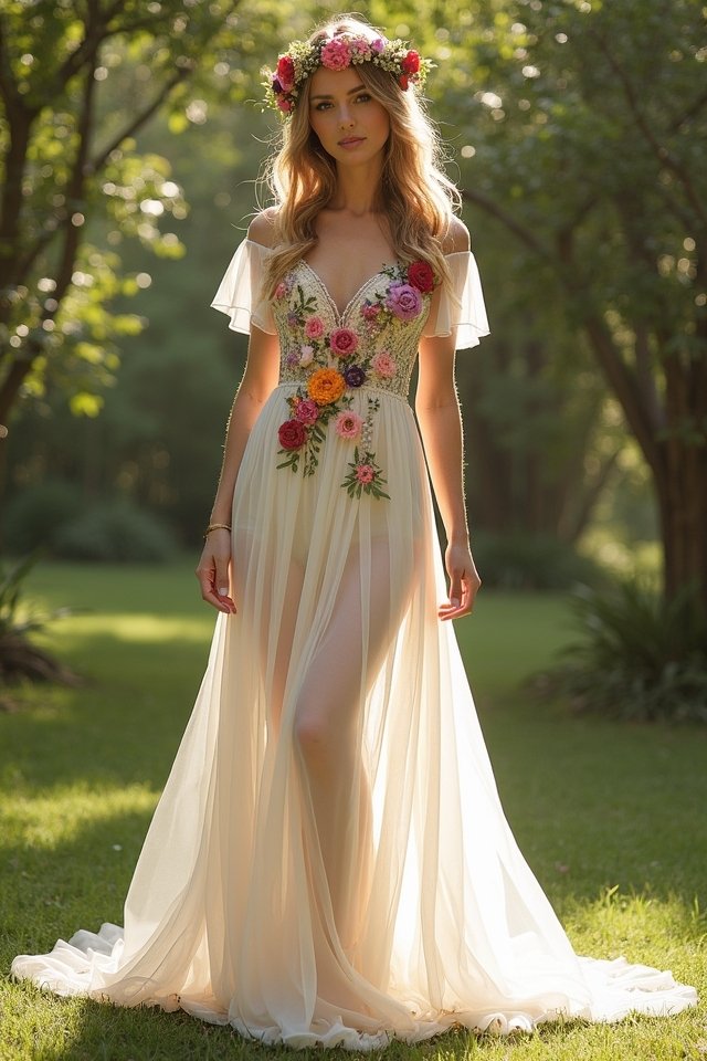 floral high low wedding gown