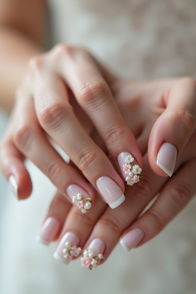 floral pearl bridal nails