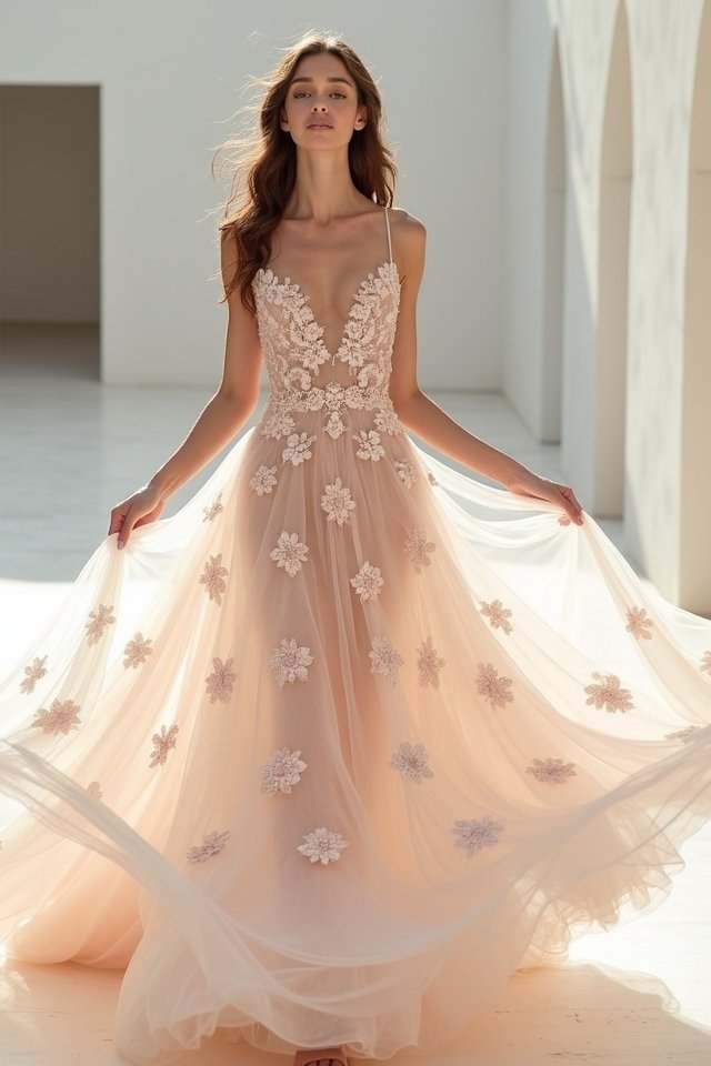 floral sheer overlay gown