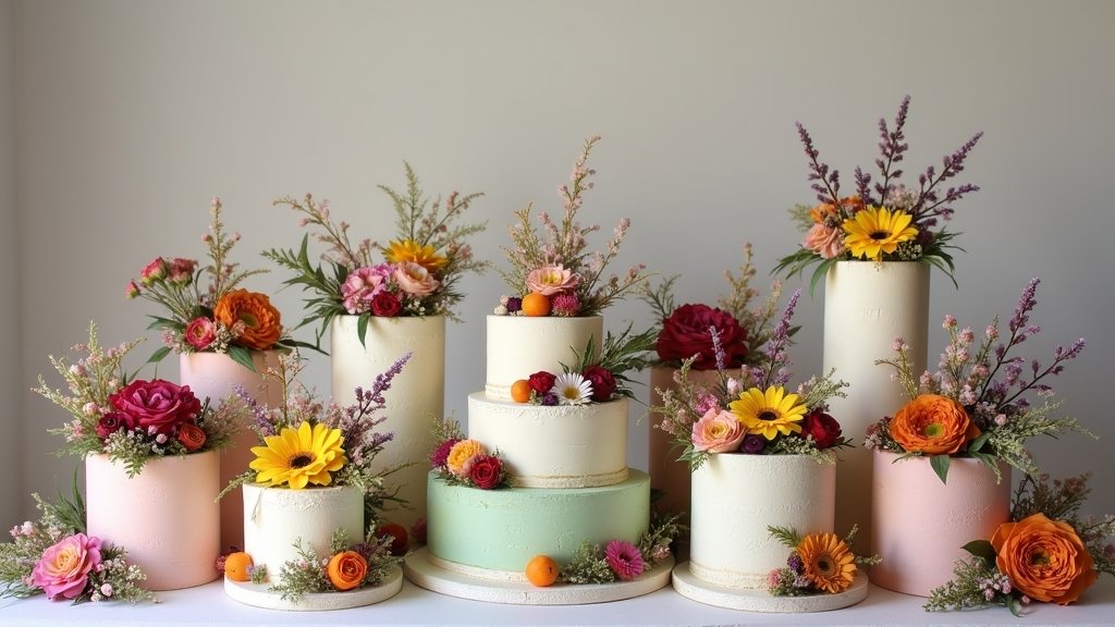 flower adorned boho wedding cakes