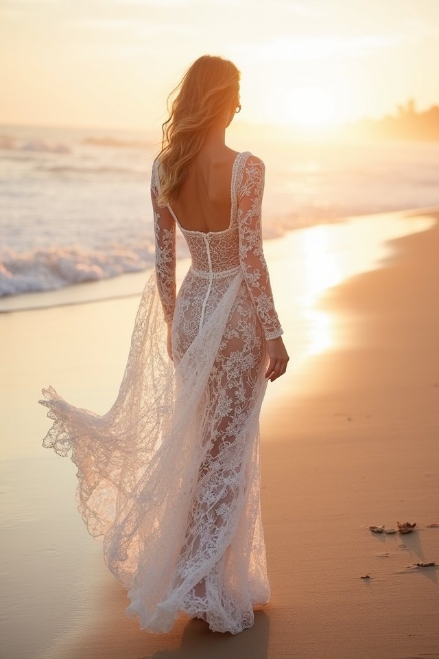 flowing lace beach wedding