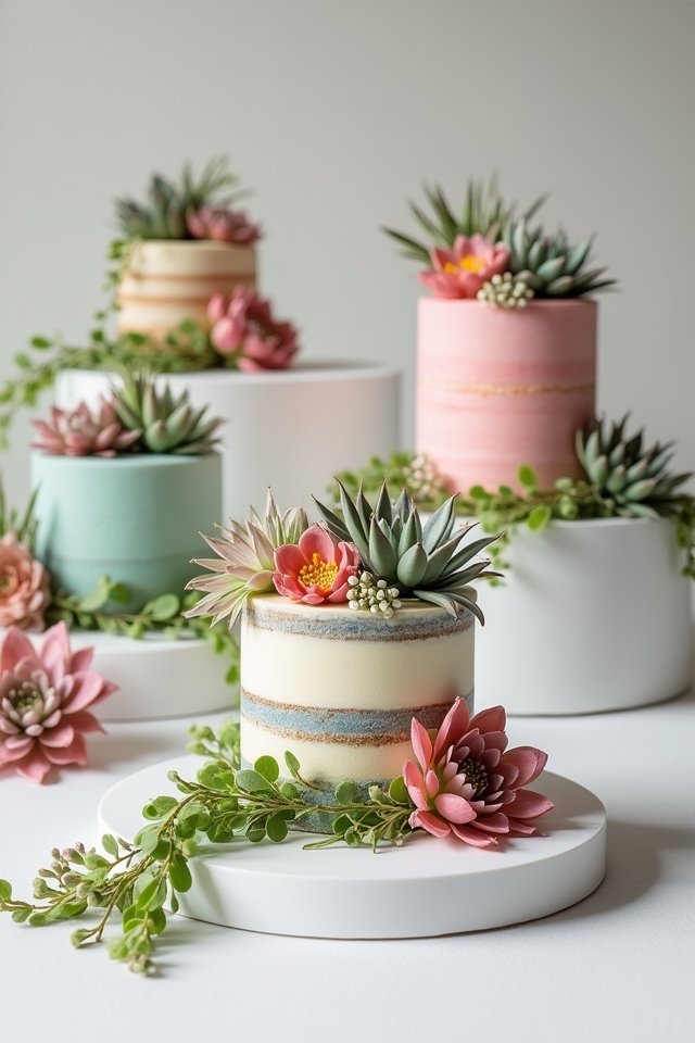 geometric cake with succulents