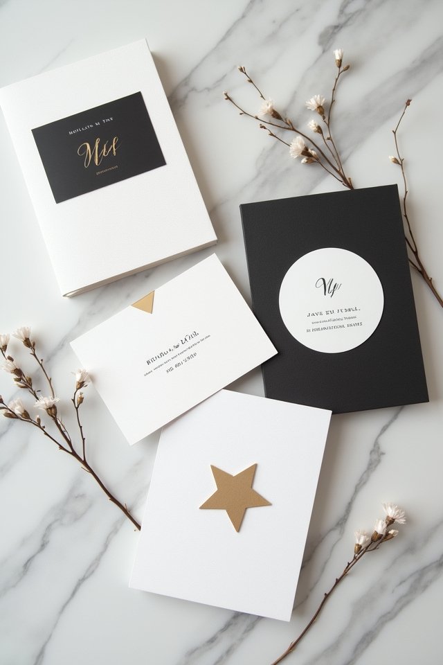 geometric monochrome wedding invitations