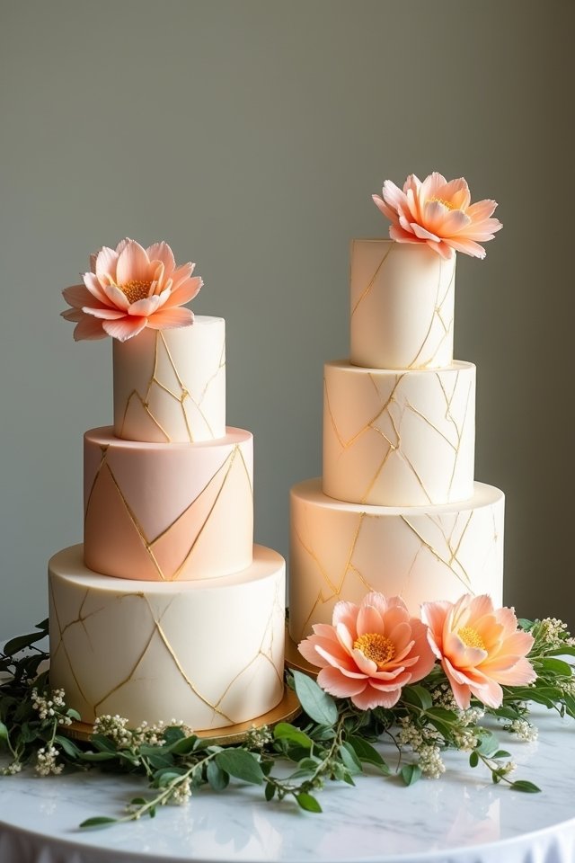 geometric peach buttercream cake