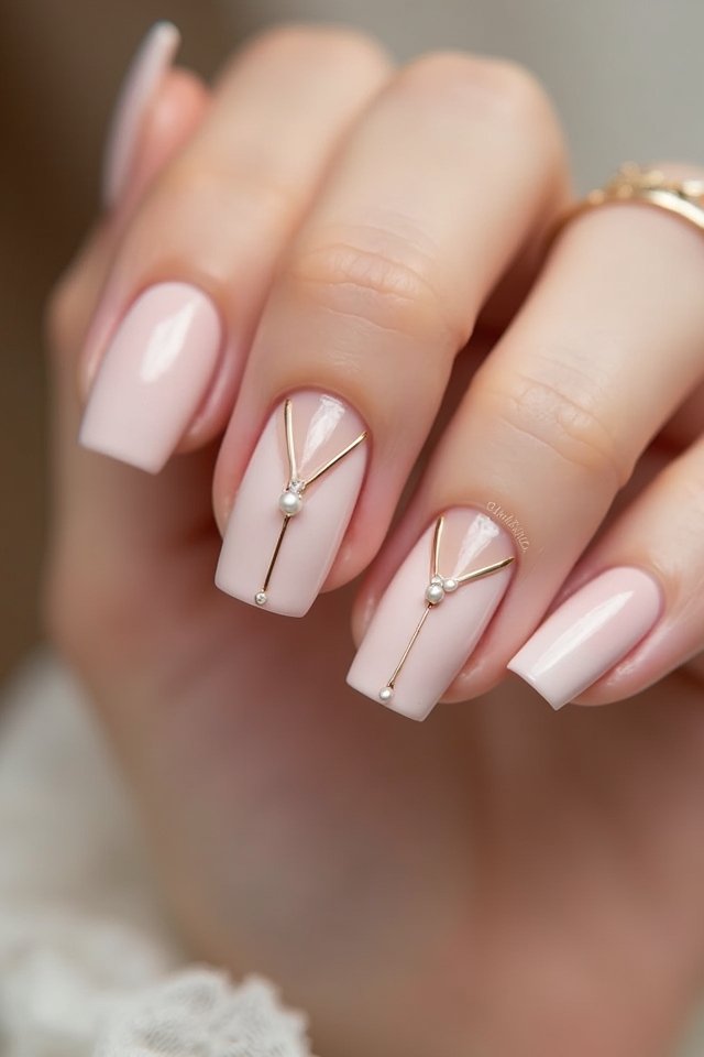 geometric pearl bridal manicure