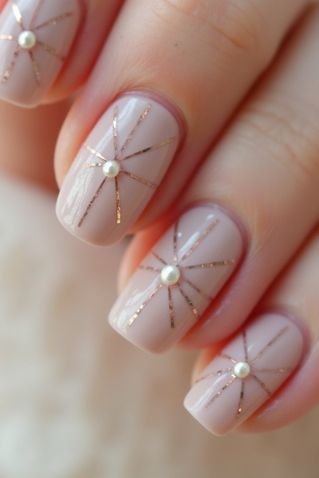 geometric pearl embellished nails
