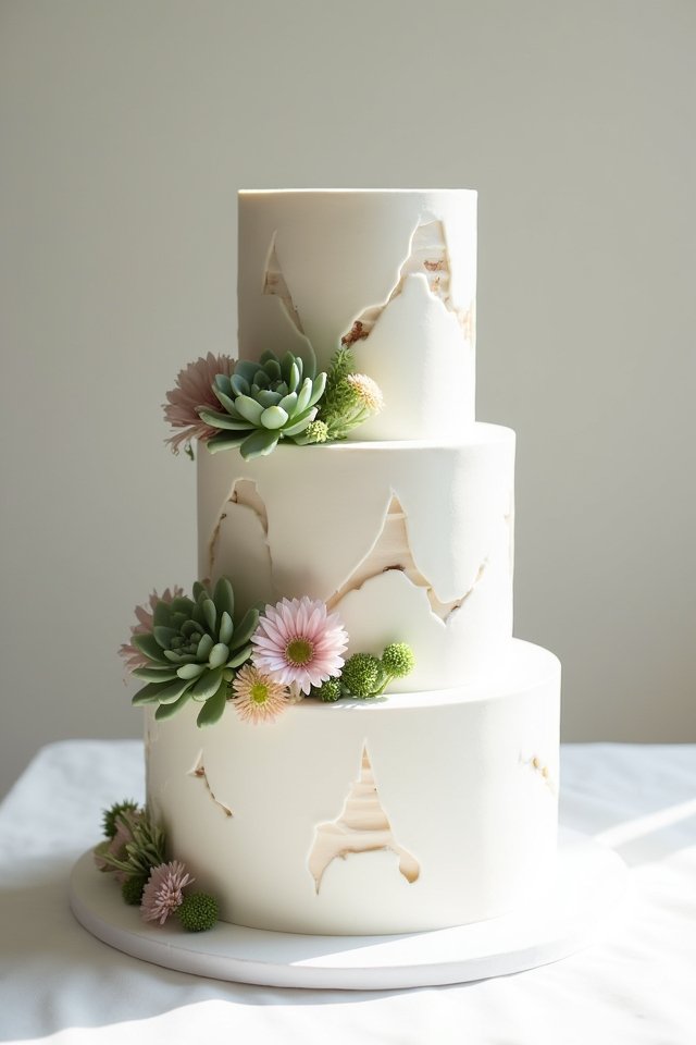 geometric succulent wedding cake