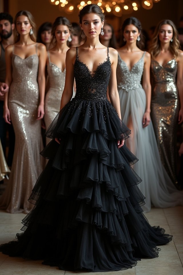 glamorous black silver dress