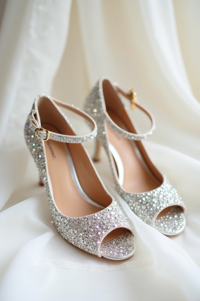 glamorous glittering open toe pumps