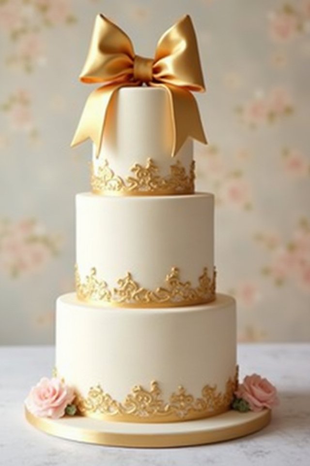 glamorous gold trimmed wedding cake