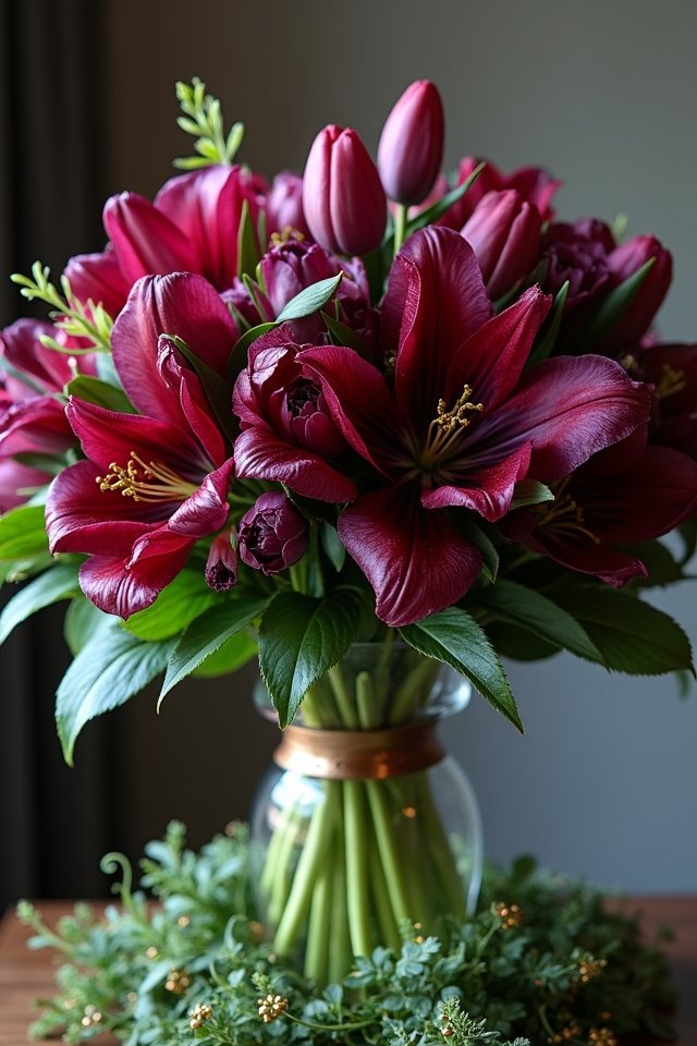 glamorous jewel toned floral arrangement
