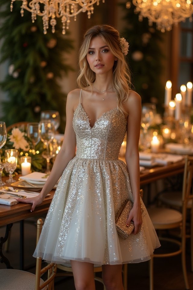 glamorous metallic cocktail dress