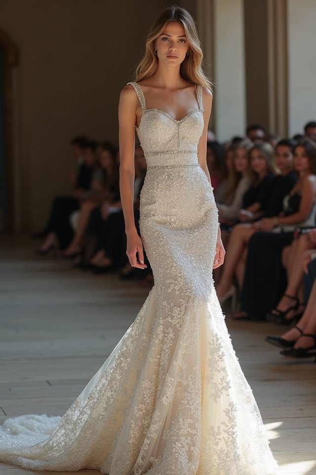 glamorous sequin fit and flare gown