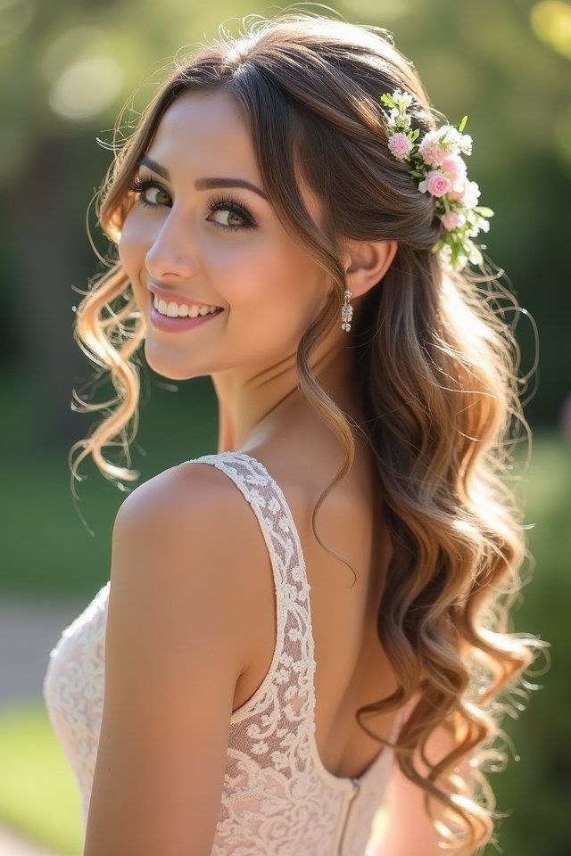 glamorous side swept curls