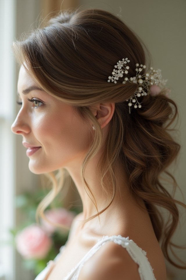 glamorous side swept curls hairstyle