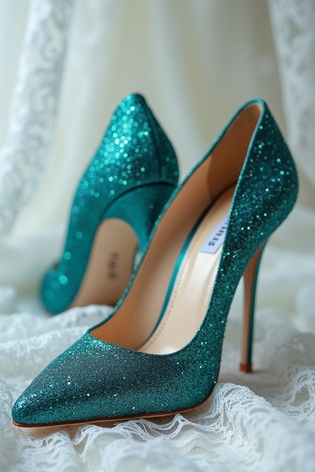 glamorous teal glitter stilettos