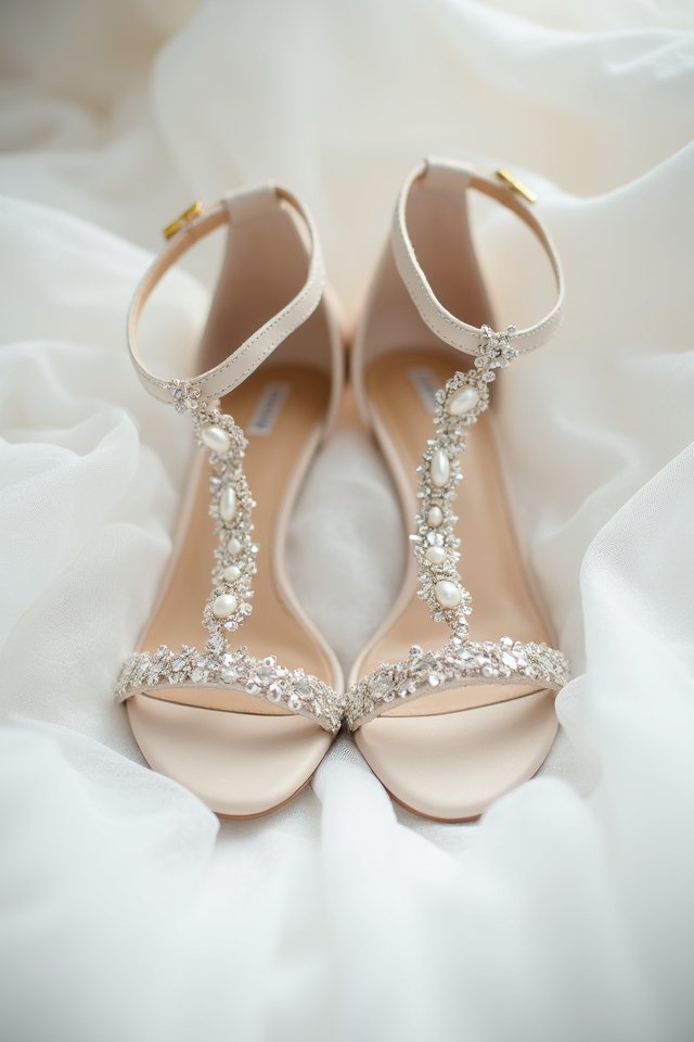 glamorous tulle embellished sandals
