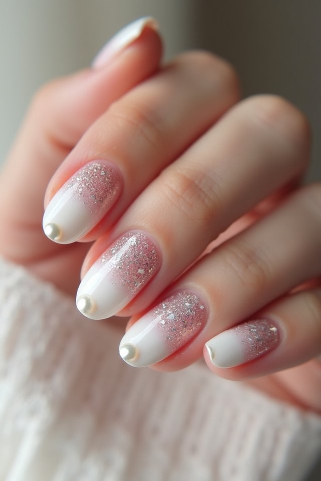 glitter ombre with pearls