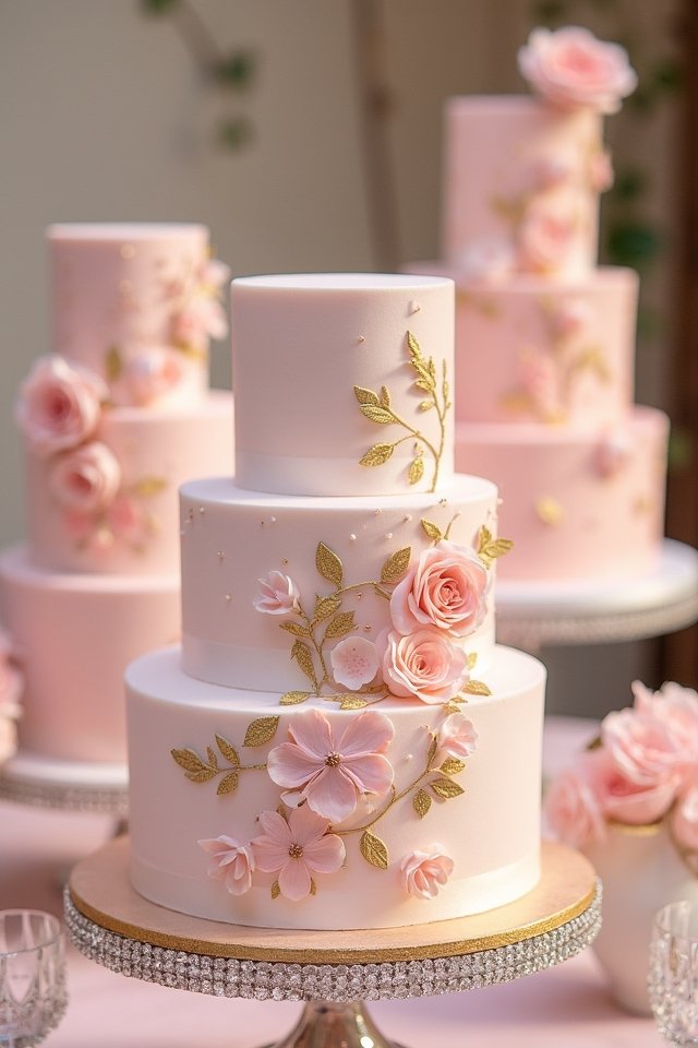 gold accents on pastel cake