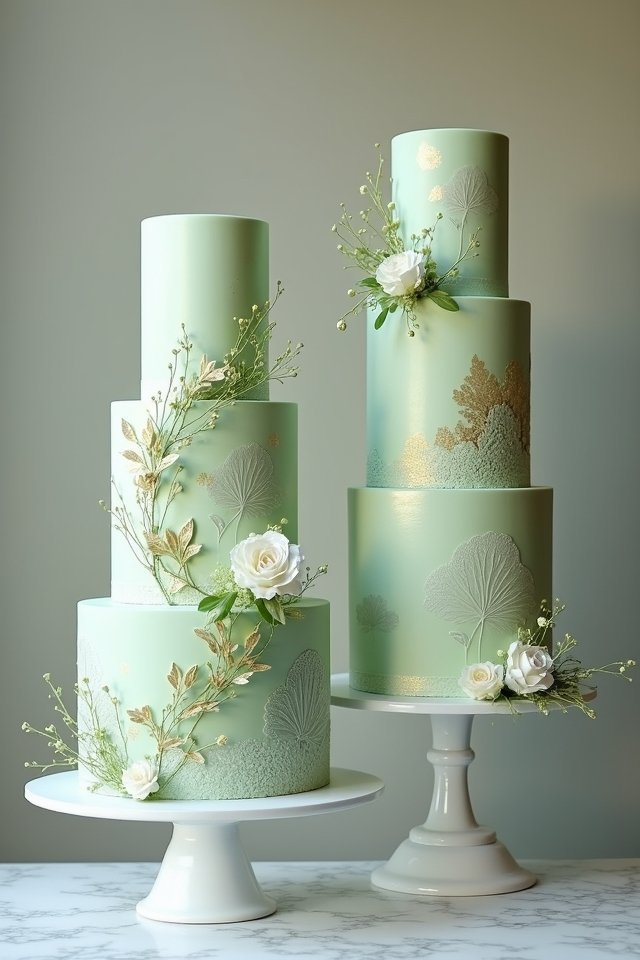 gold accents on pastel green