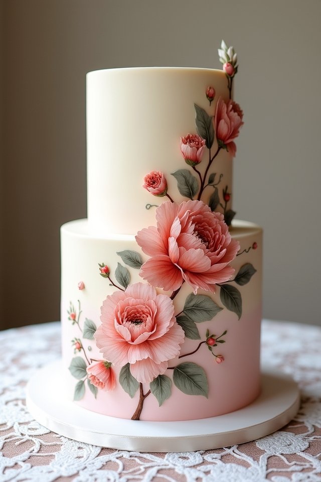 hand painted floral two tone cake