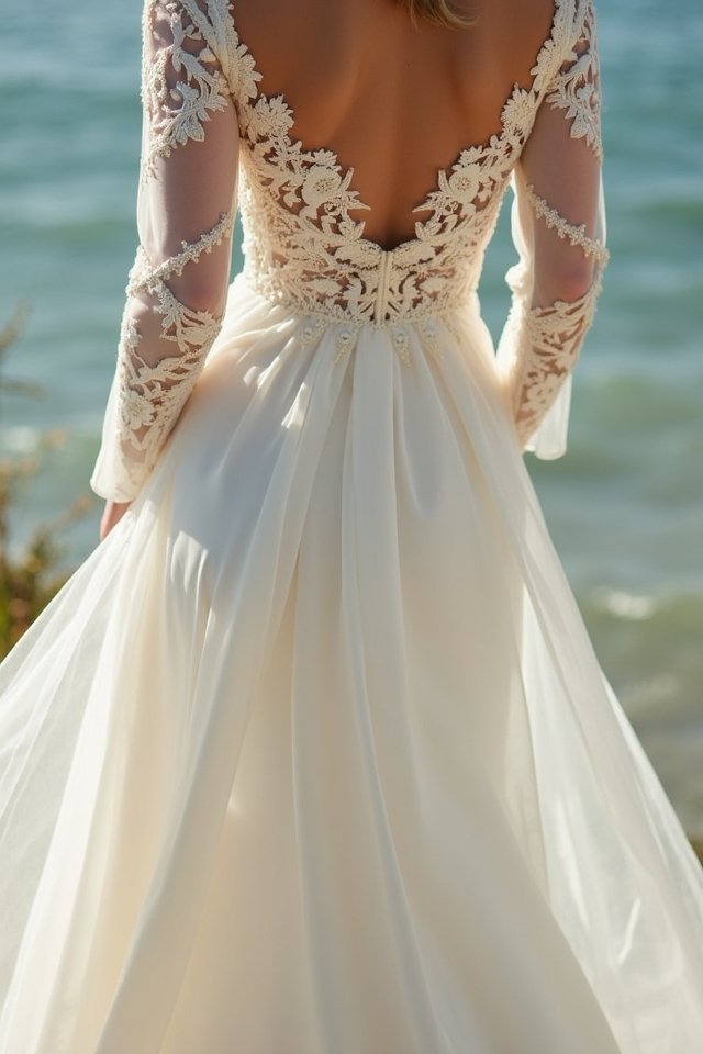 lace accented satin wedding dress