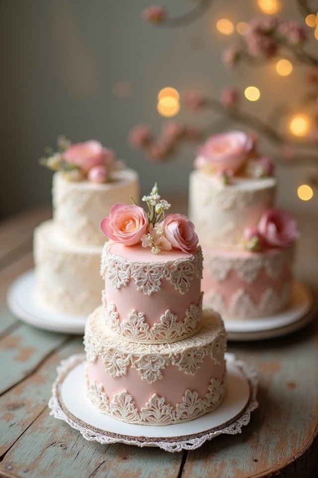 lace adorned wedding cakes