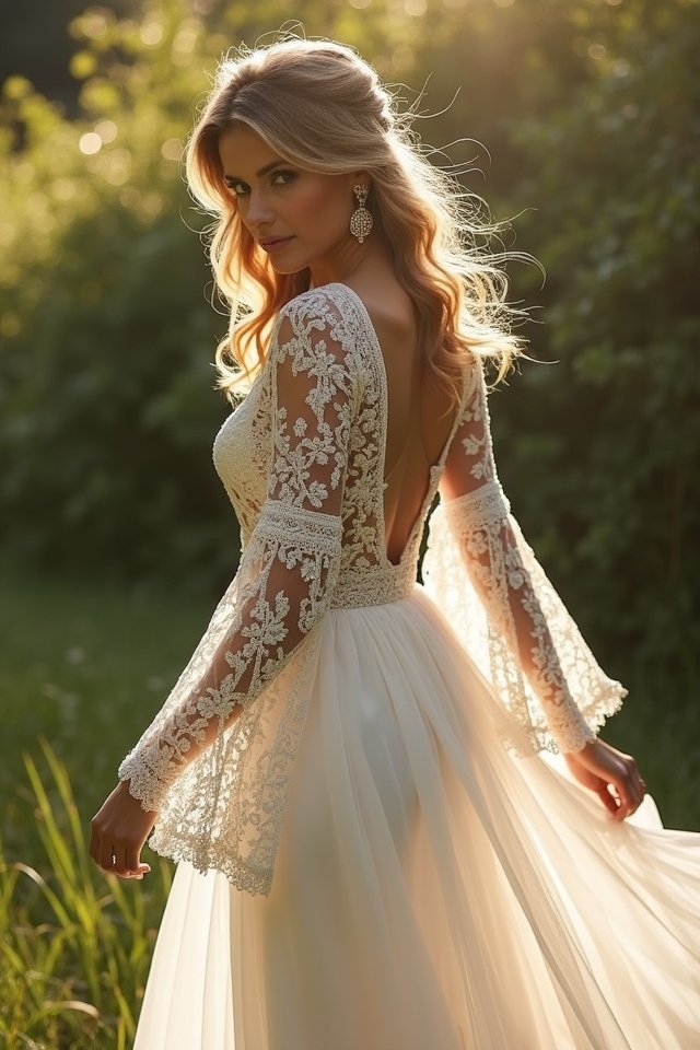 lace bell sleeves elegance