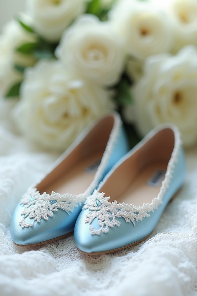 lace detail blue wedding flats