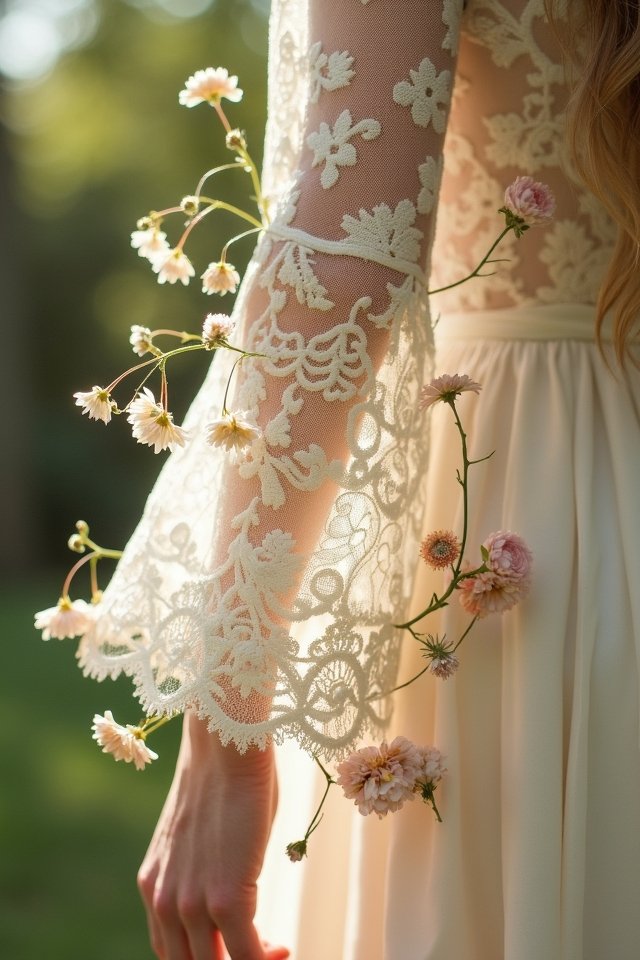 lace floral rustic wedding dress