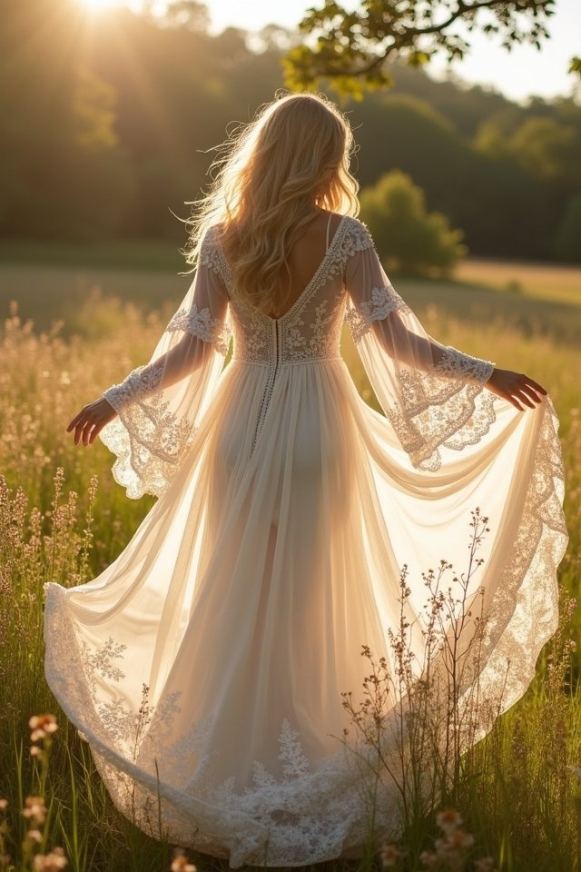 lace trimmed boho wedding dress