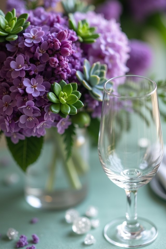 lilac and succulent decor