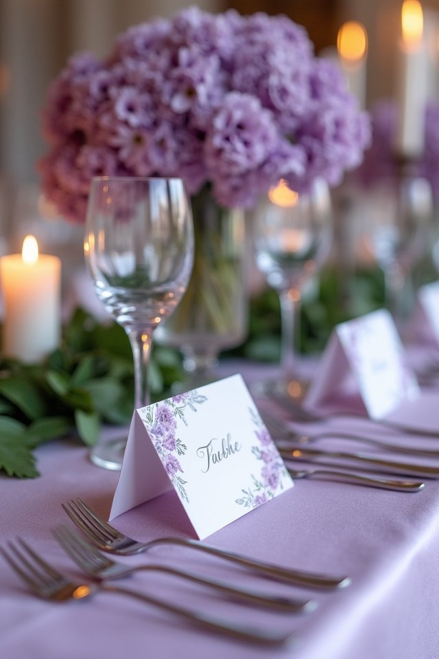 lilac themed table card designs