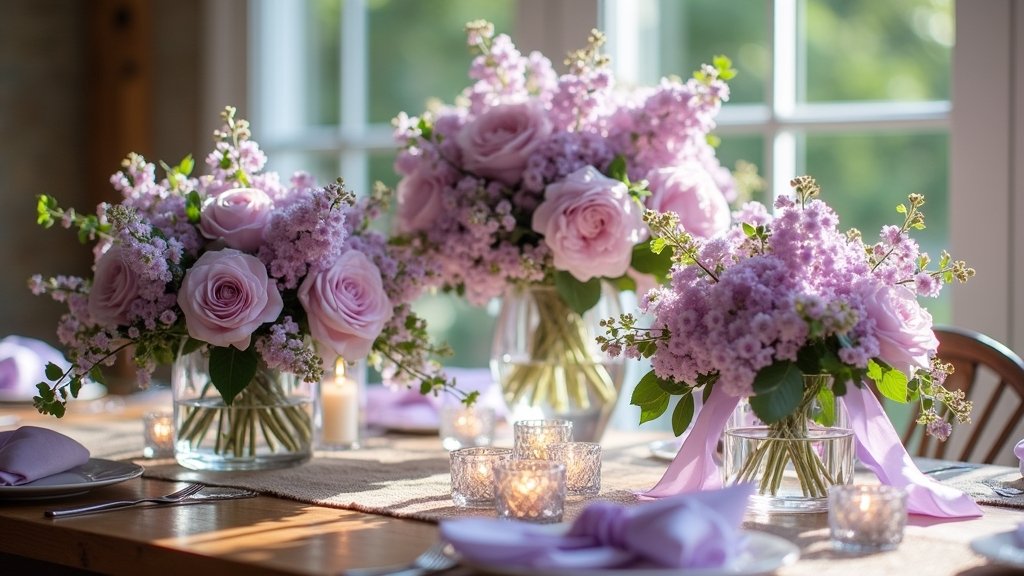 lilac themed wedding centerpieces ideas