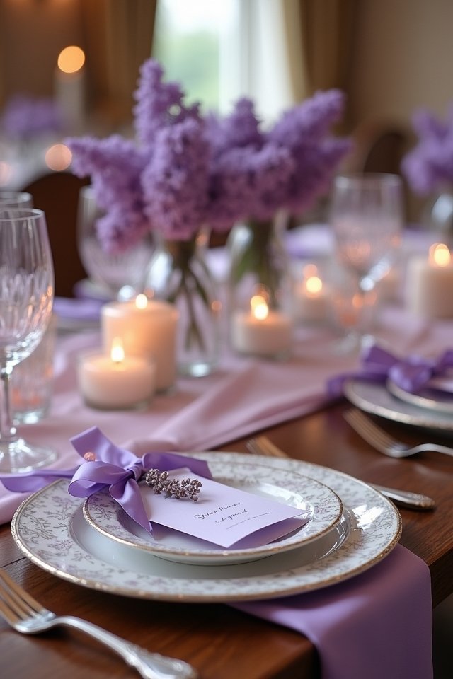 lilac themed wedding place cards