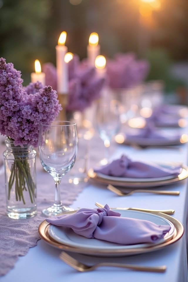 lilac themed wedding table decor
