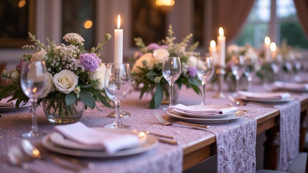 lilac themed wedding table decor