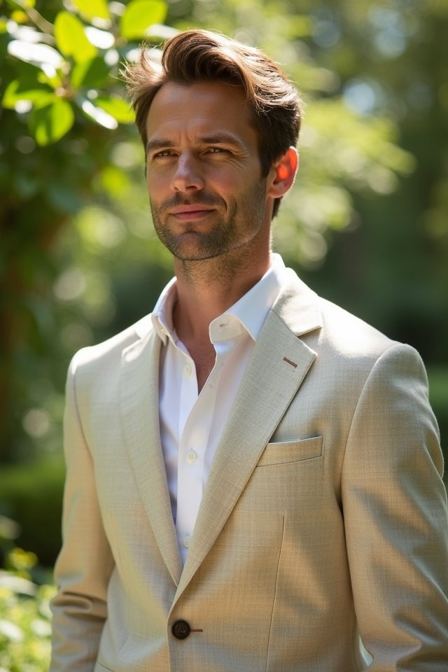 linen suit garden party