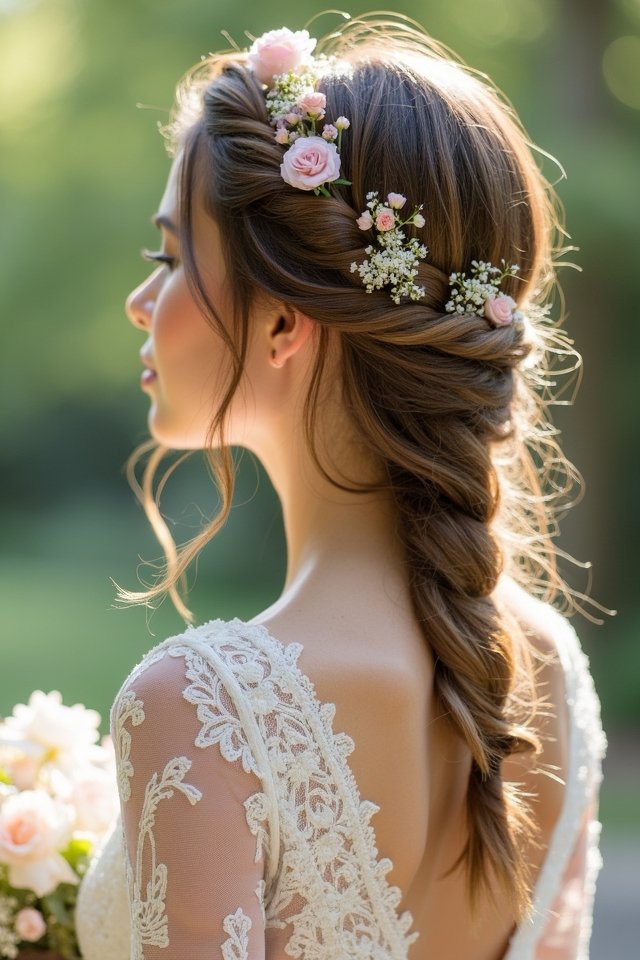 loose braid with flowers