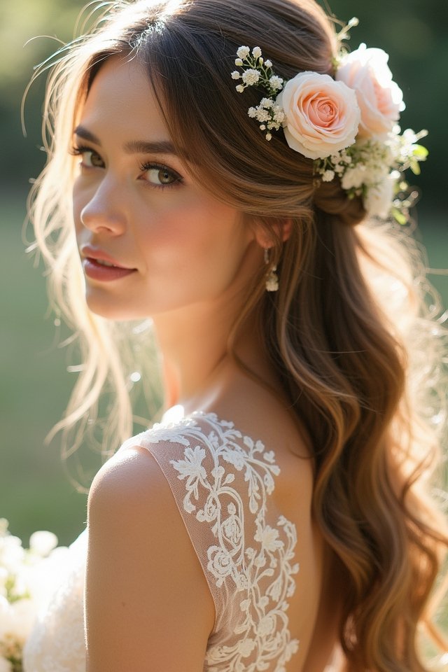 loose waves with florals