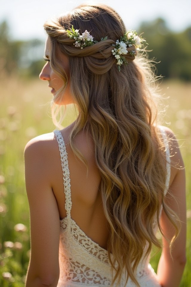 loose waves with flowers
