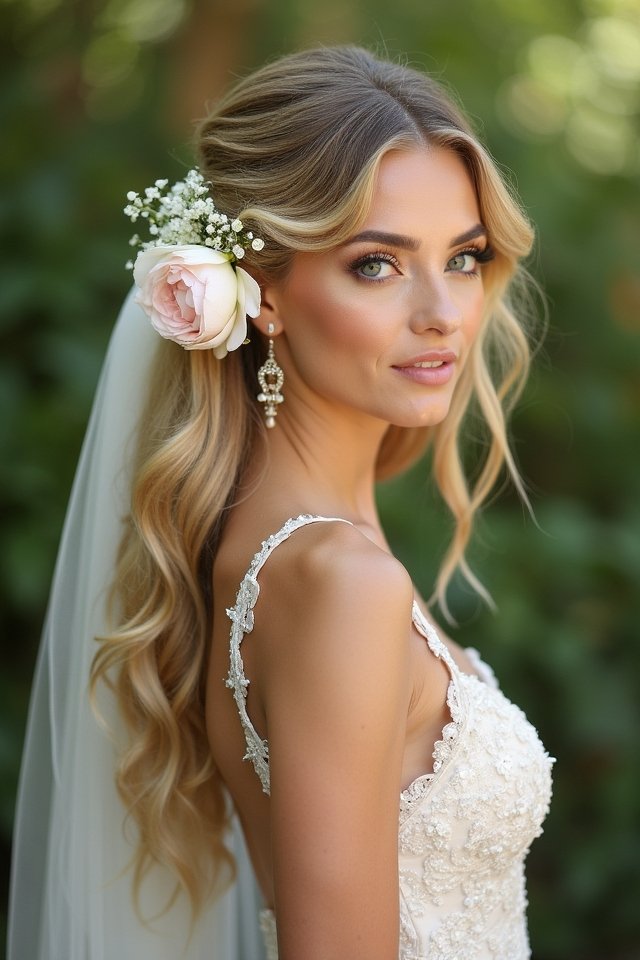 loose waves with flowers